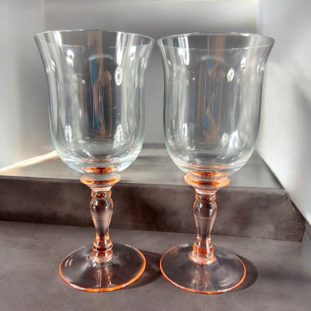 Waterford Crystal Pink Stem Iced Tea Glass Goblet Set 2 Glass Drinking Cup VTG
